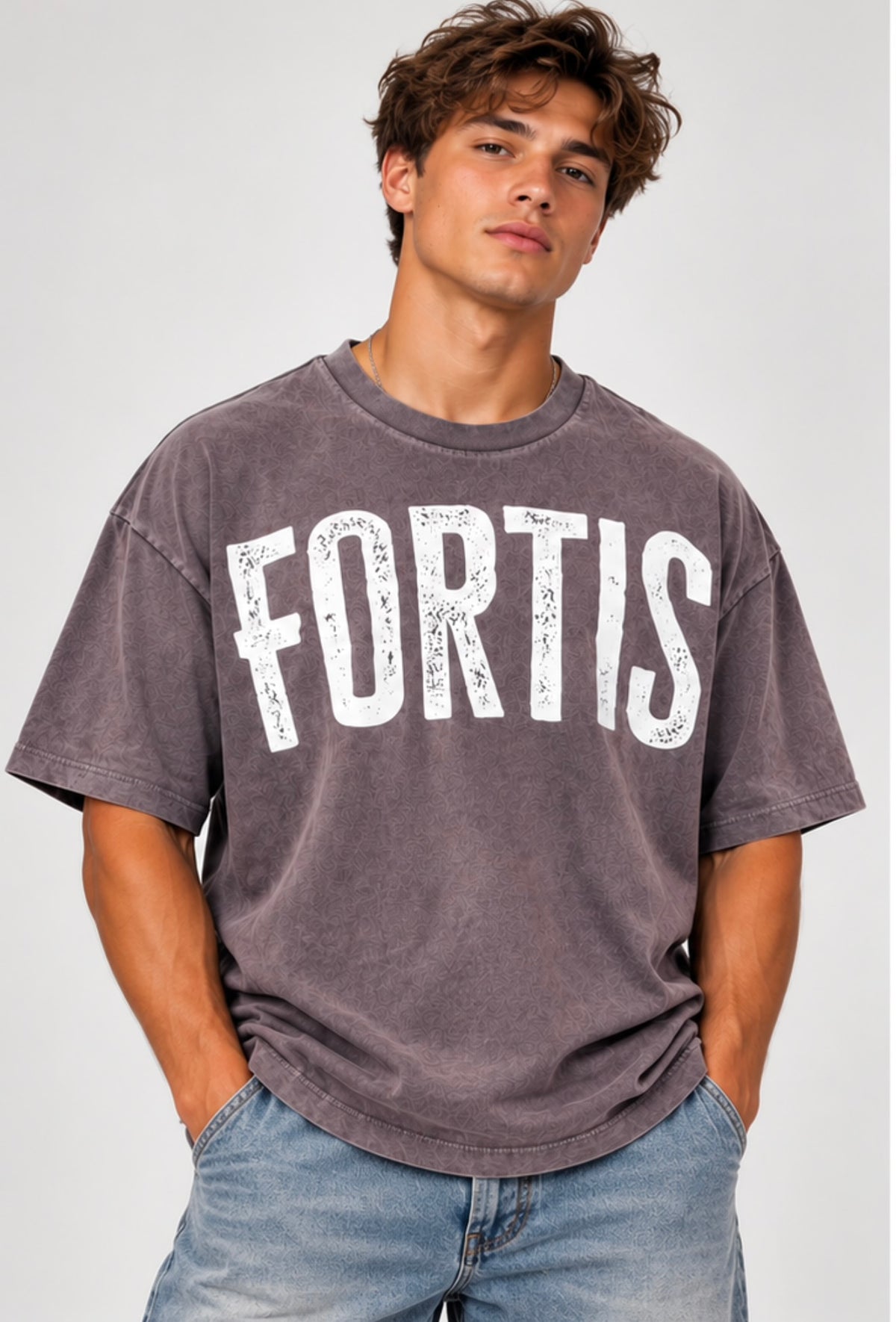 Front view of the light grey Fortis BOLD (Chest) tee with white FORTIS lettering
